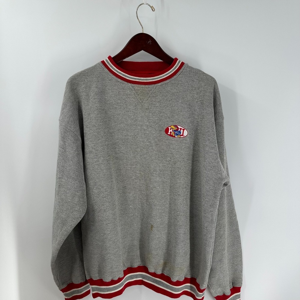 VTG 90s‎ Y2K Kansas Jayhawks Basketball BAC Premier Mens Gray Red Sweatshirt L